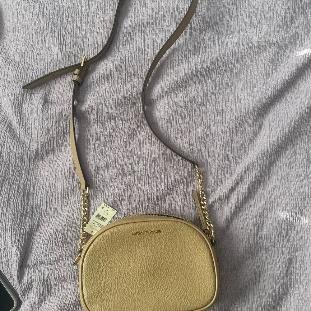 NWT Tan and Gold Crossbody Bag with Adjustable Strap
